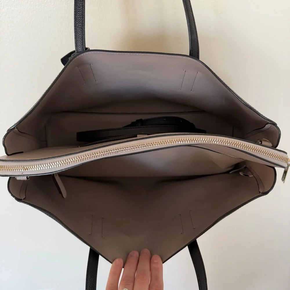 KATE SPADE Margaux Large Satchel Tote Crossbody In Black Warm Taupe
